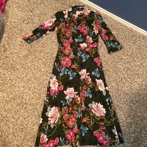 Dark green floral button down dress